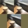 A cup of hot coffee on a table near a window enhanced by the gentle glow of the Soft Light Photoshop Action.